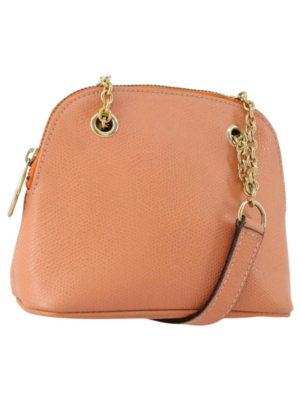 Authentic CELINE Chain Shoulder Bag Leather Orange Gold